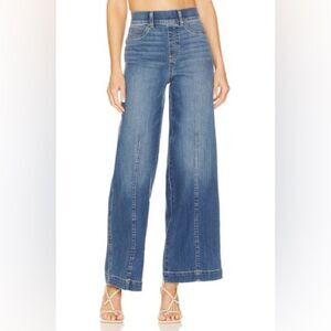 Spanx Jeans Women’s Large Seamed Front Pull On Vintage Indigo Denim Wide Leg